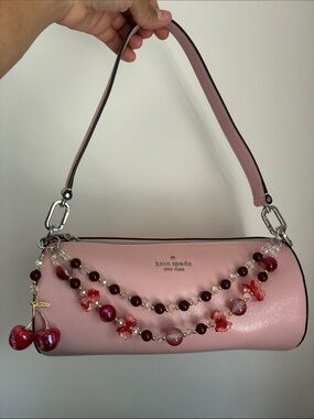 Red Beaded Cherry Charm Keychain Chain Double Strap